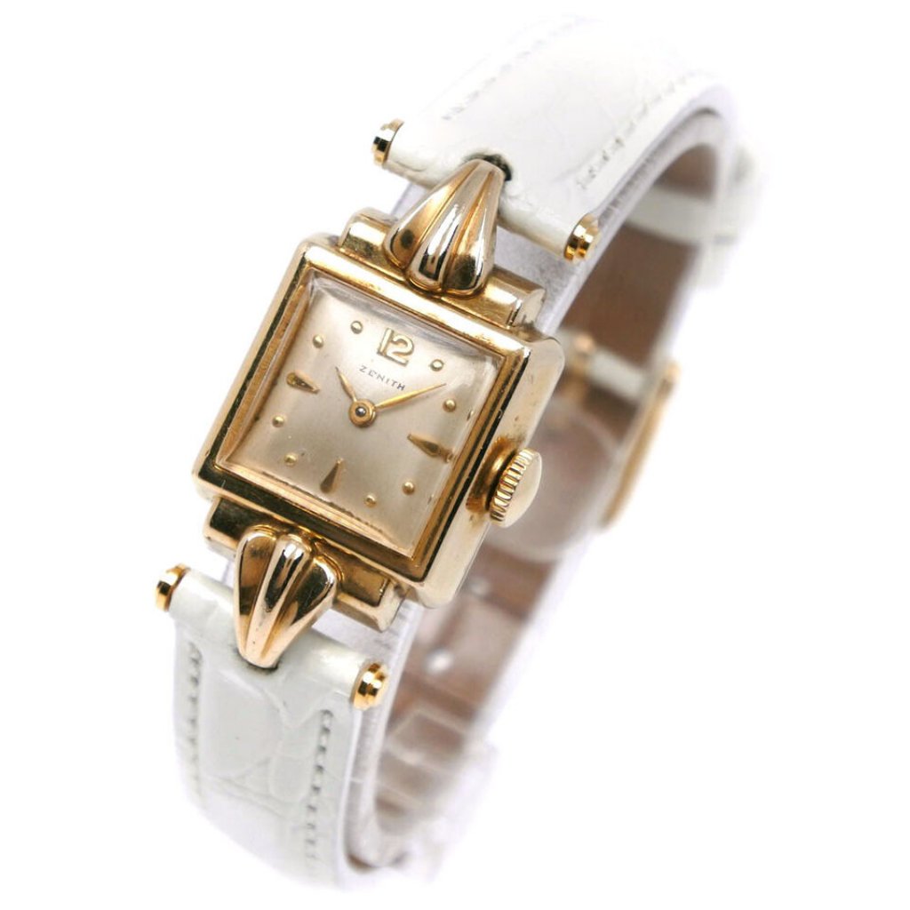 Auth Zenith Watches GoldWhite Stainless SteelLeather Hand Winding Women Golddi